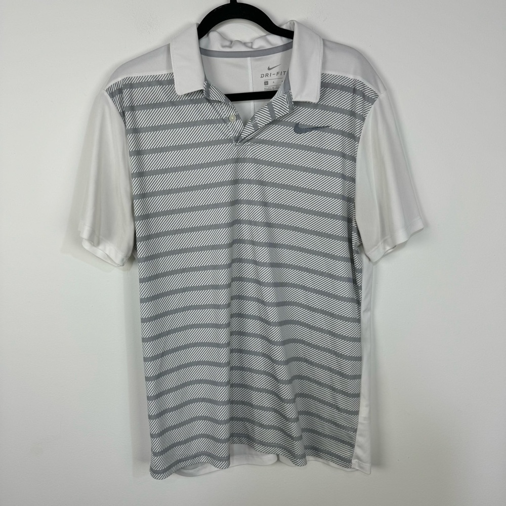 Nike white striped short sleeve golf performance polo top